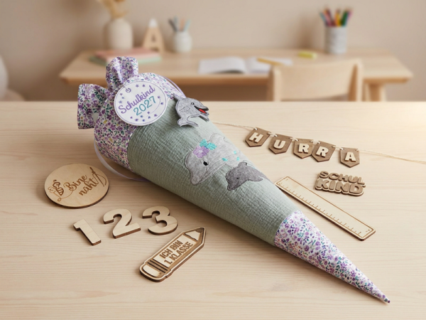 Delfin mit Blumen - doodle Stickdatei